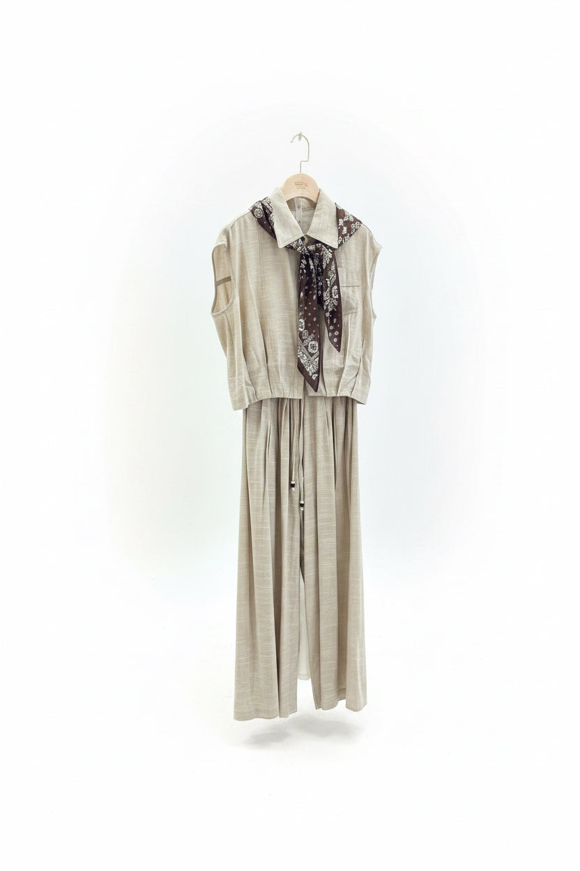 The Western Bandana Linen Jumpsuit Set - Quiet Luxury 2pc