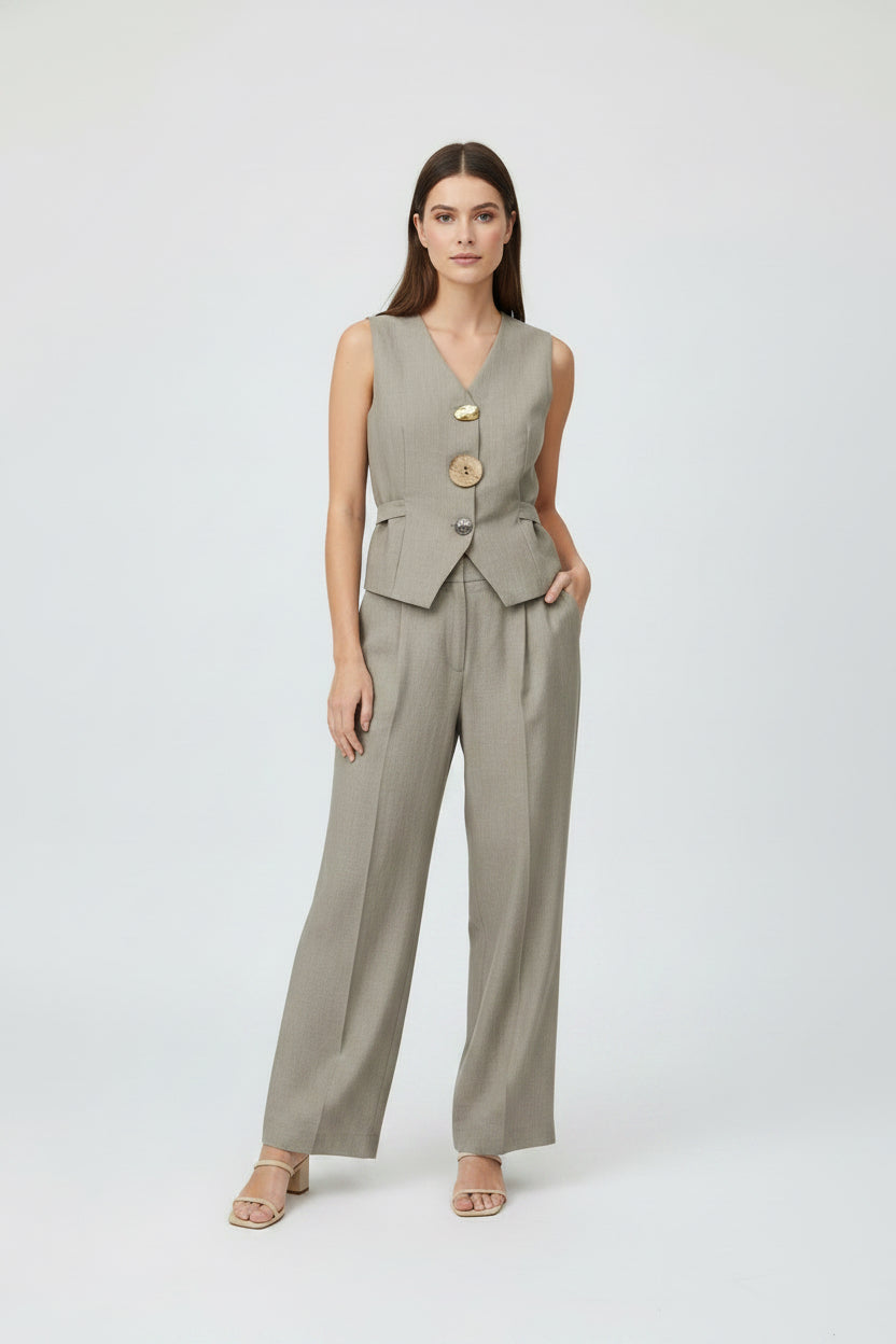 Artisan Button Vest Palazzo Set - Designer 2pc Suit