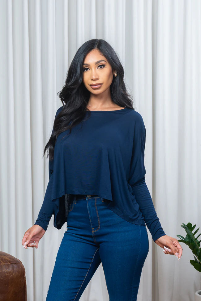 3/4 Sleeve Oversized Round Neck Crop Top