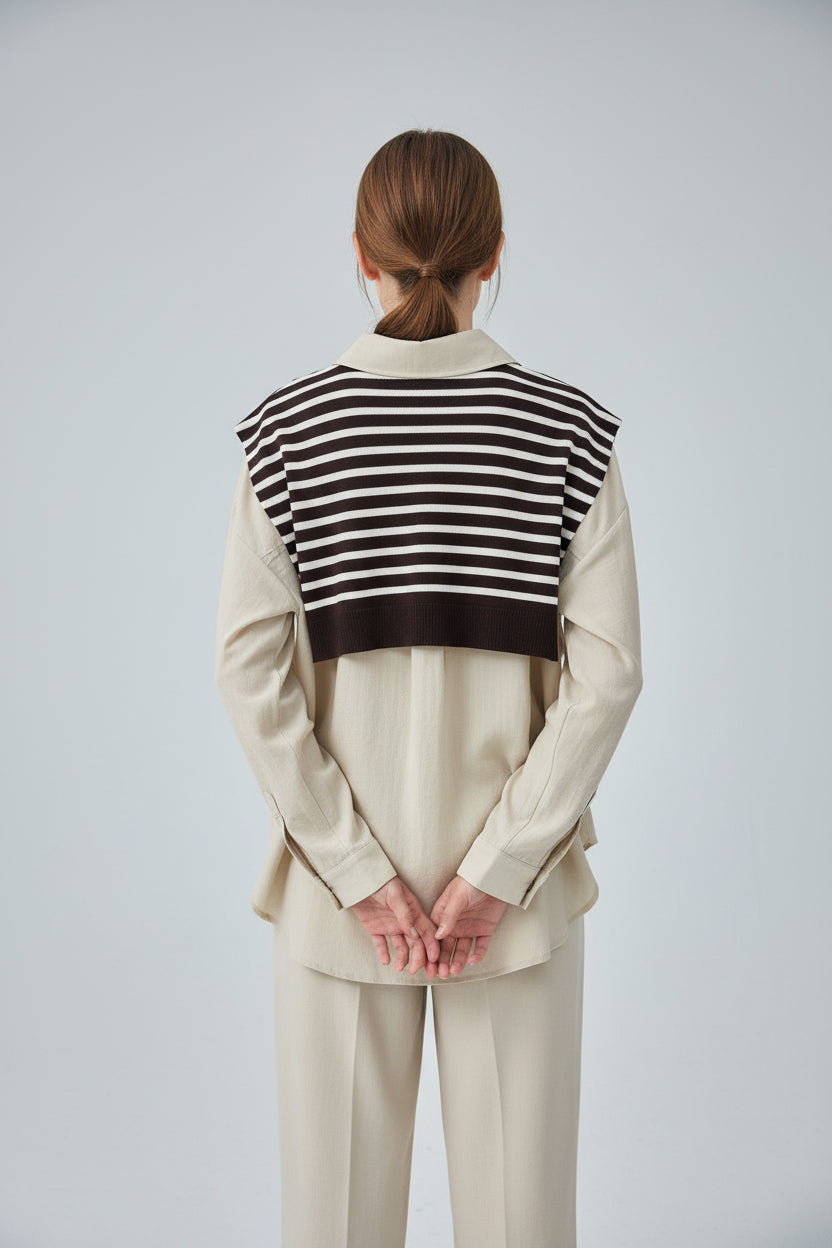 Layered Shirt Set With Shoulder Sweater
