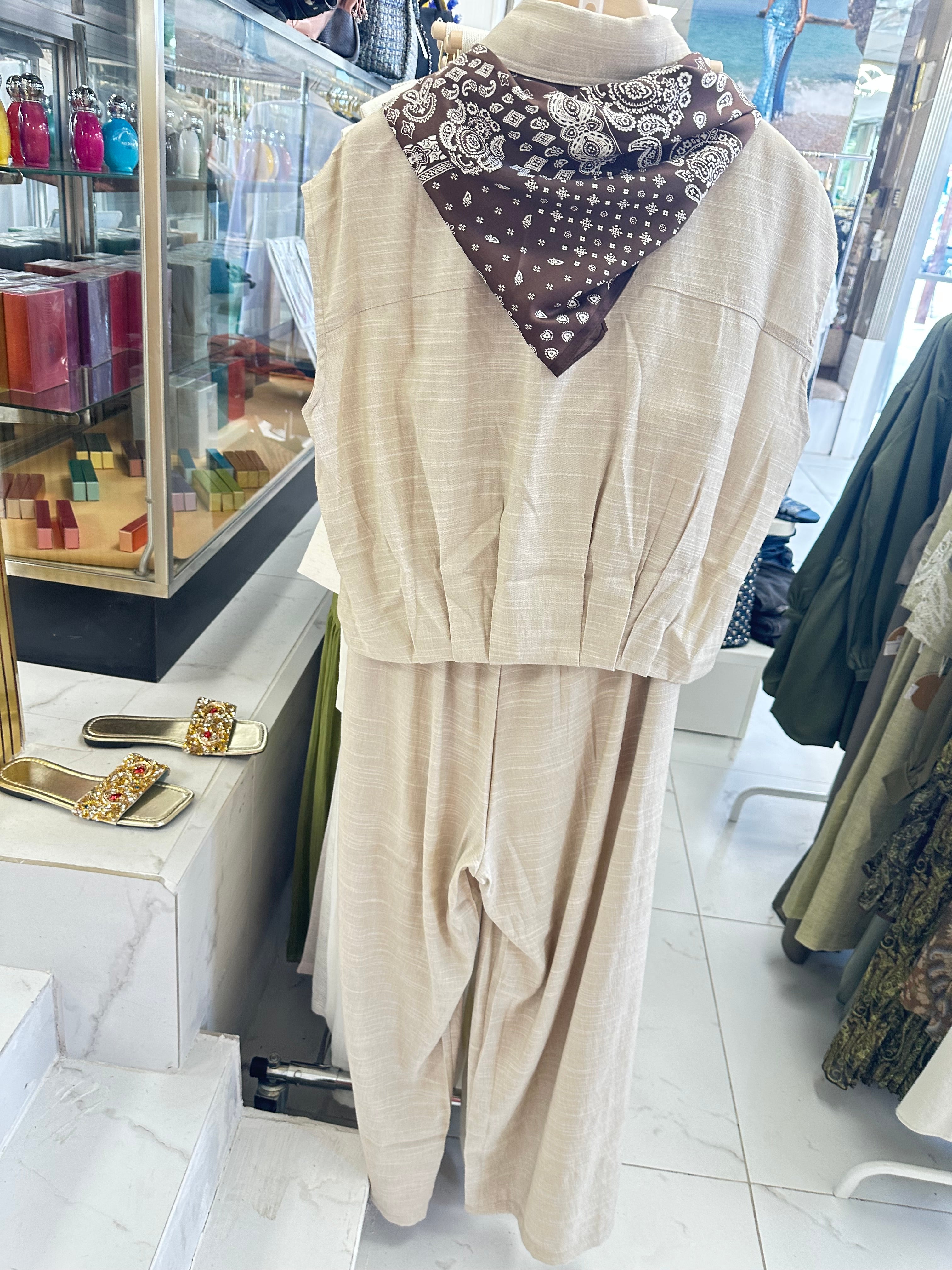 The Western Bandana Linen Jumpsuit Set - Quiet Luxury 2pc
