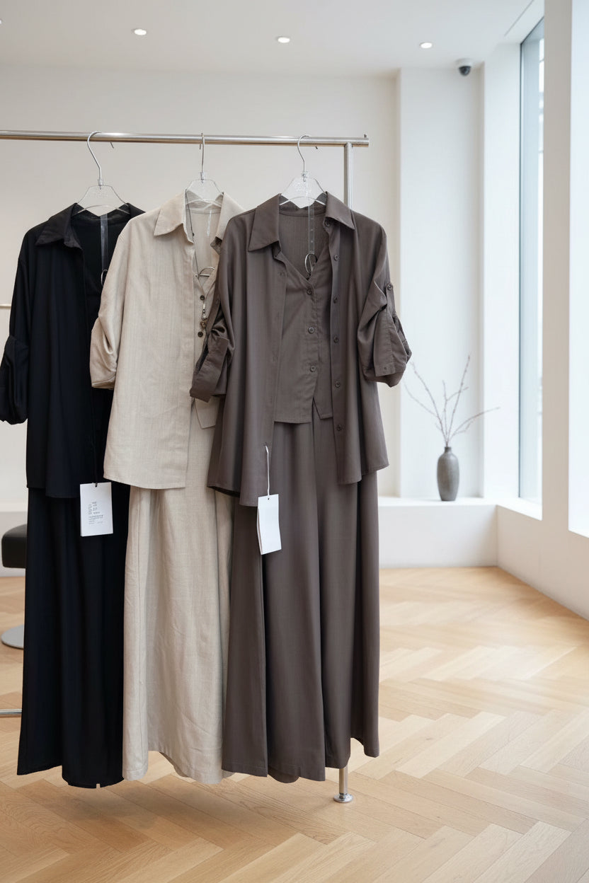 Linen Shirt Set - Vest + Shirt + Wide Pants