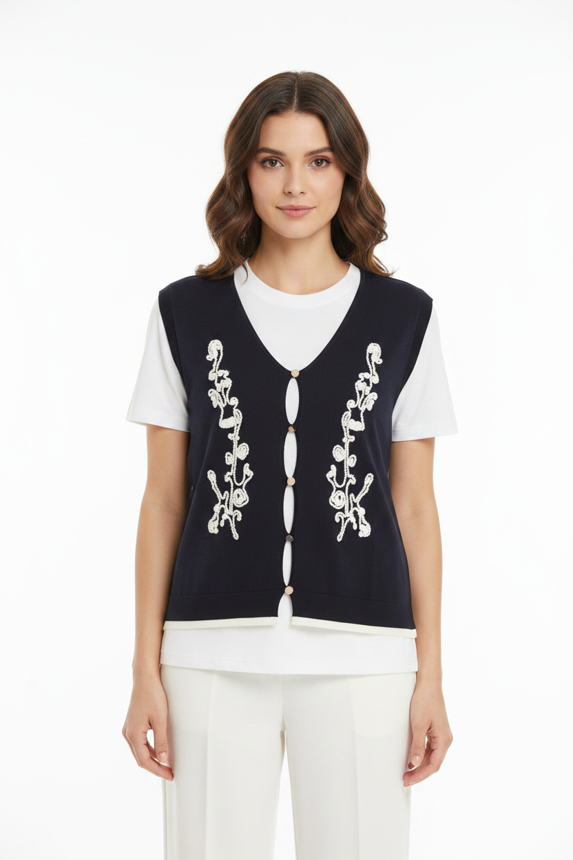 The Embroidered Knit Layer Tee - Old Money 2-in-1 Top