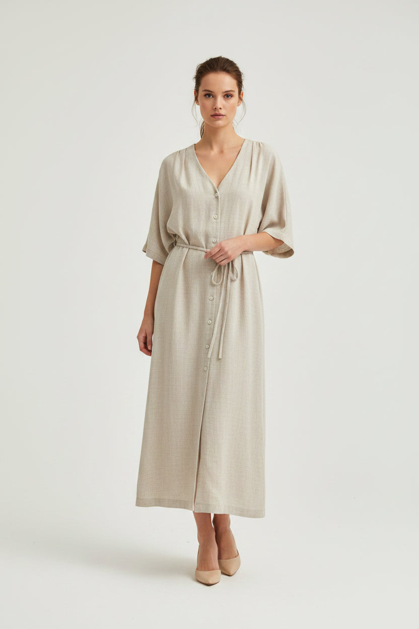 The Linen Breeze Kaftan Maxi Dress - Old Money Resort Dress