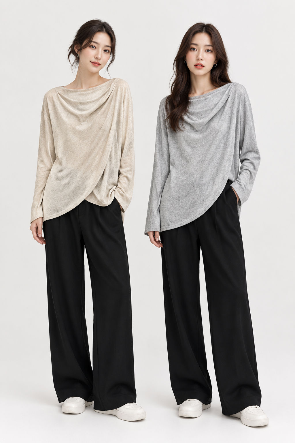 Soft Draped Cowl Neck Top - Off Shoulder Knit