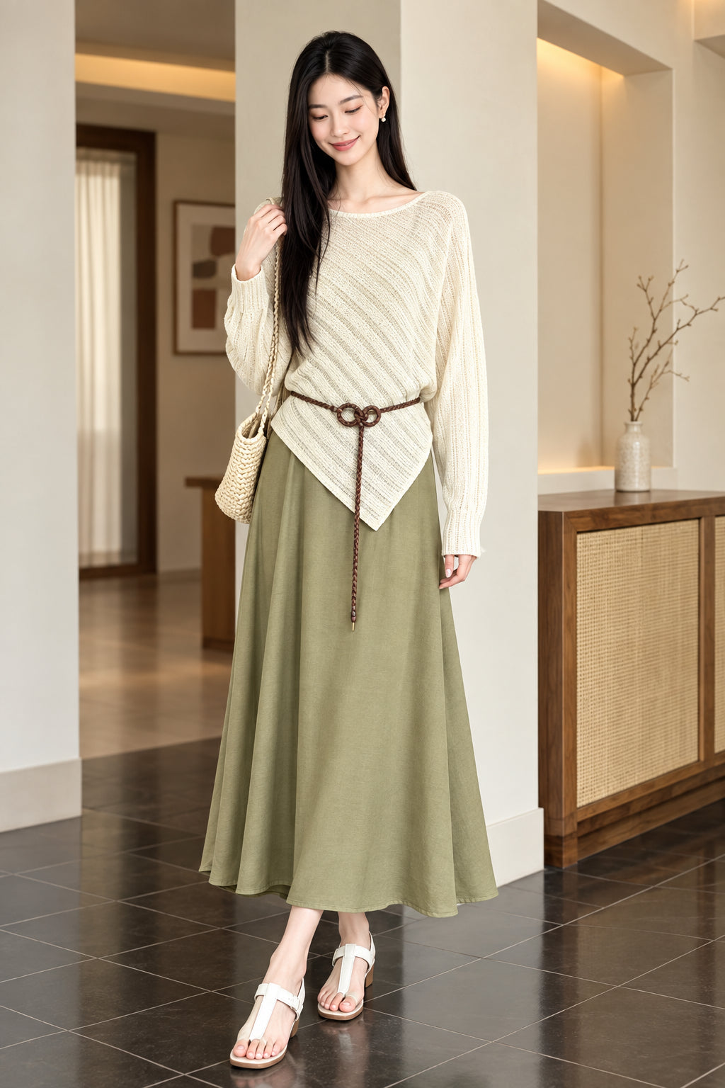 Diagonal Knit Asymmetric Set + Belt