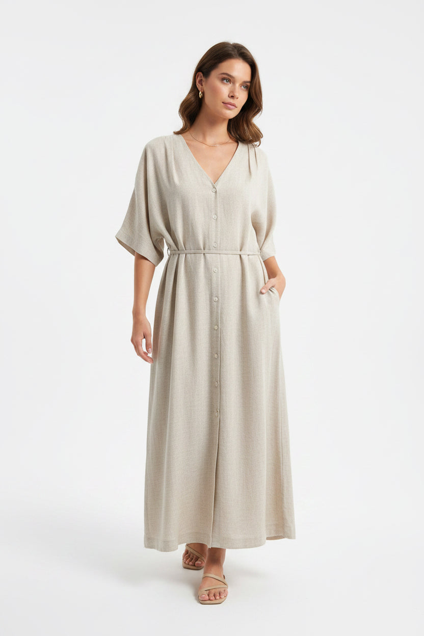 The Linen Breeze Kaftan Maxi Dress - Old Money Resort Dress