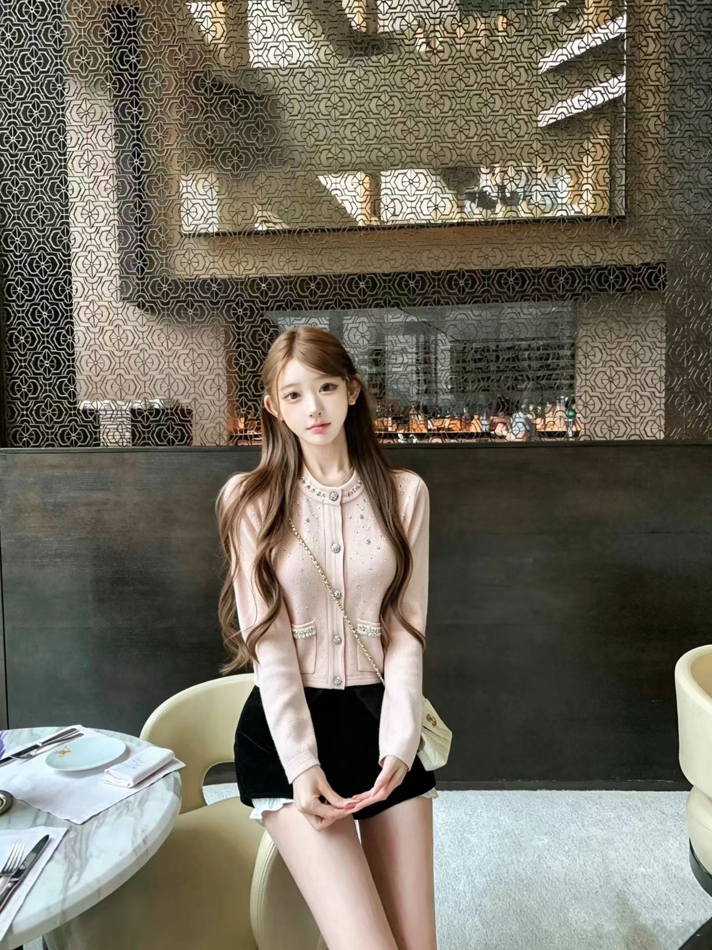 Pearl Button Embellished Cardigan button down