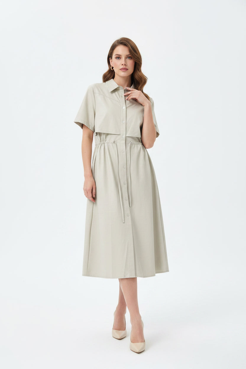 The Old Money Drawstring Shirt Dress - Quiet Luxury Midi