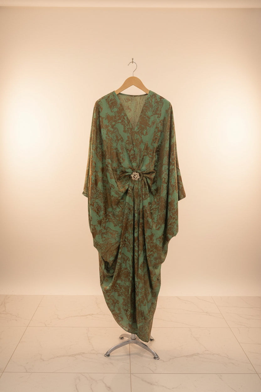 The Royal Brooch Kaftan Dress - Luxury Batwing Maxi