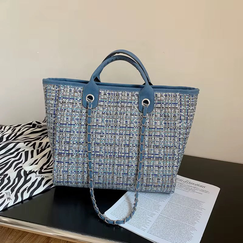 Canvas plaid tote bag