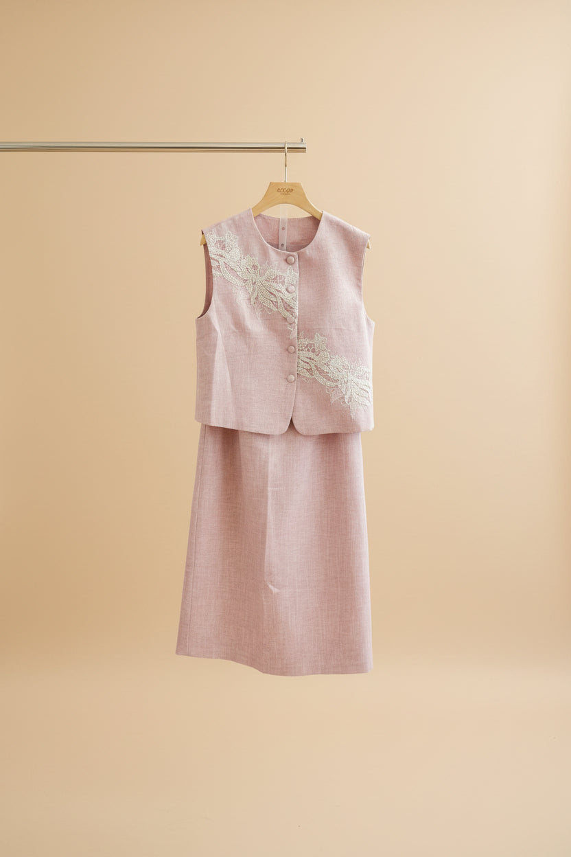 The Lace Linen Vest Skirt Set - 2 Piece