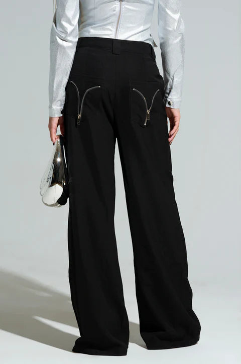 Front Zip Wide Black Pants