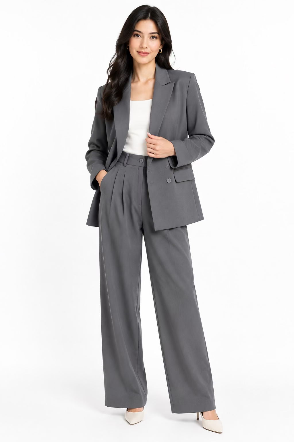 AZGAD - Premium Double-Breasted Power Suit Set | Blazer + Wide-Leg Trousers