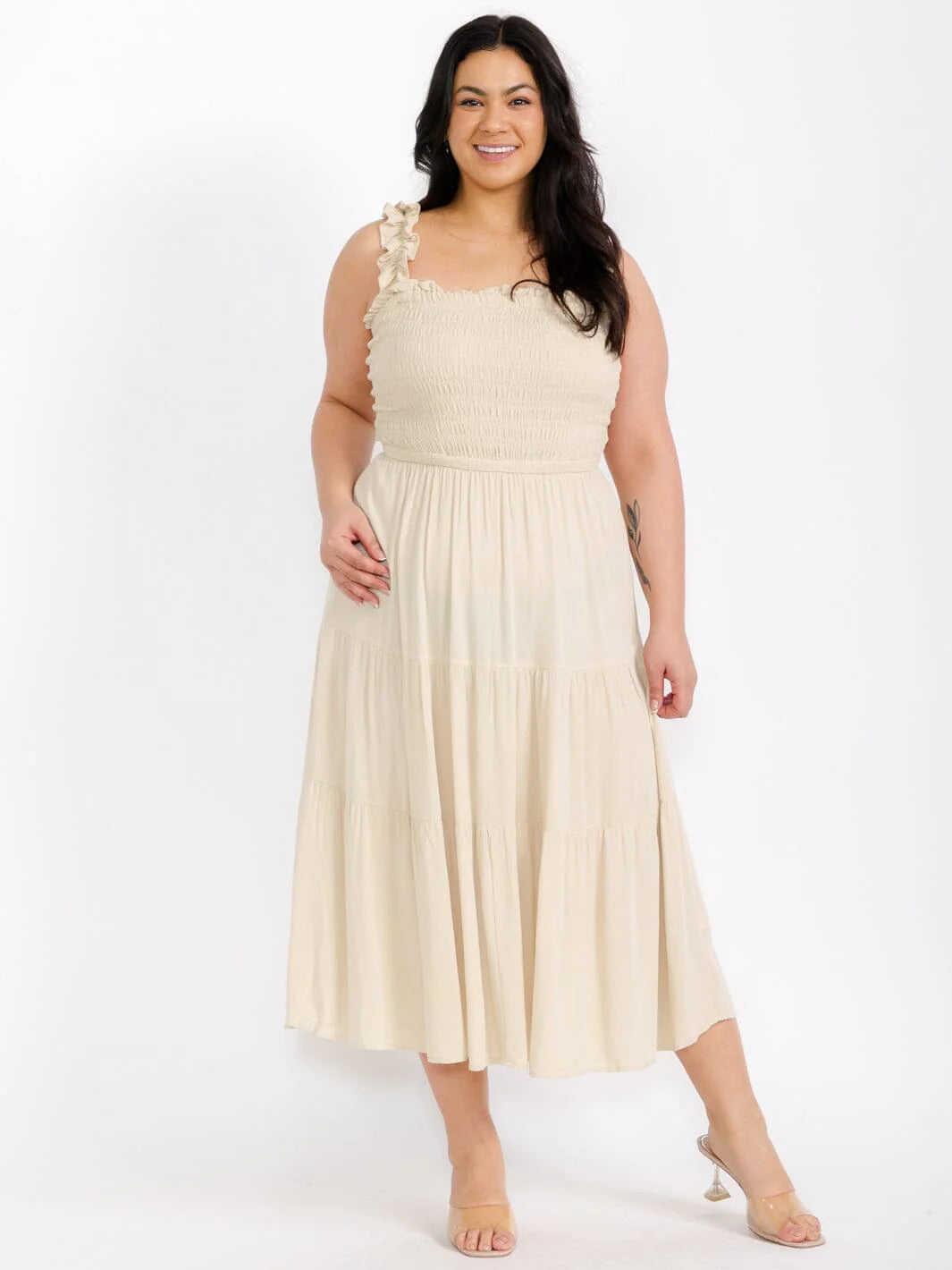 plus size smock maxi dress Sleeveless Tiered 2XL maternity_workwear Size:XL/17-17.5/32-33 Team with heels and Black Fitted Embellished Gown