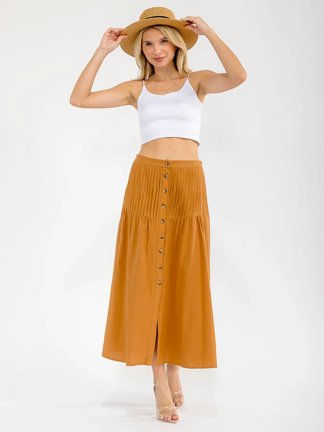 Womens Button Closure Maxi Skirt
