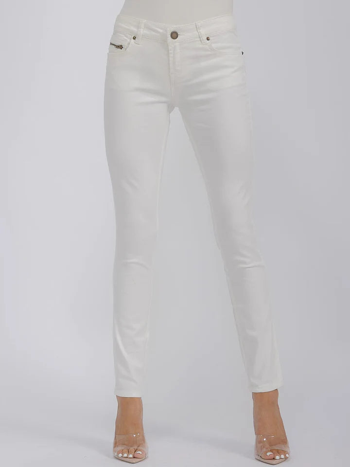 Women's Button Closure Pockets Skinny Leg Denim Tie Dye Pants