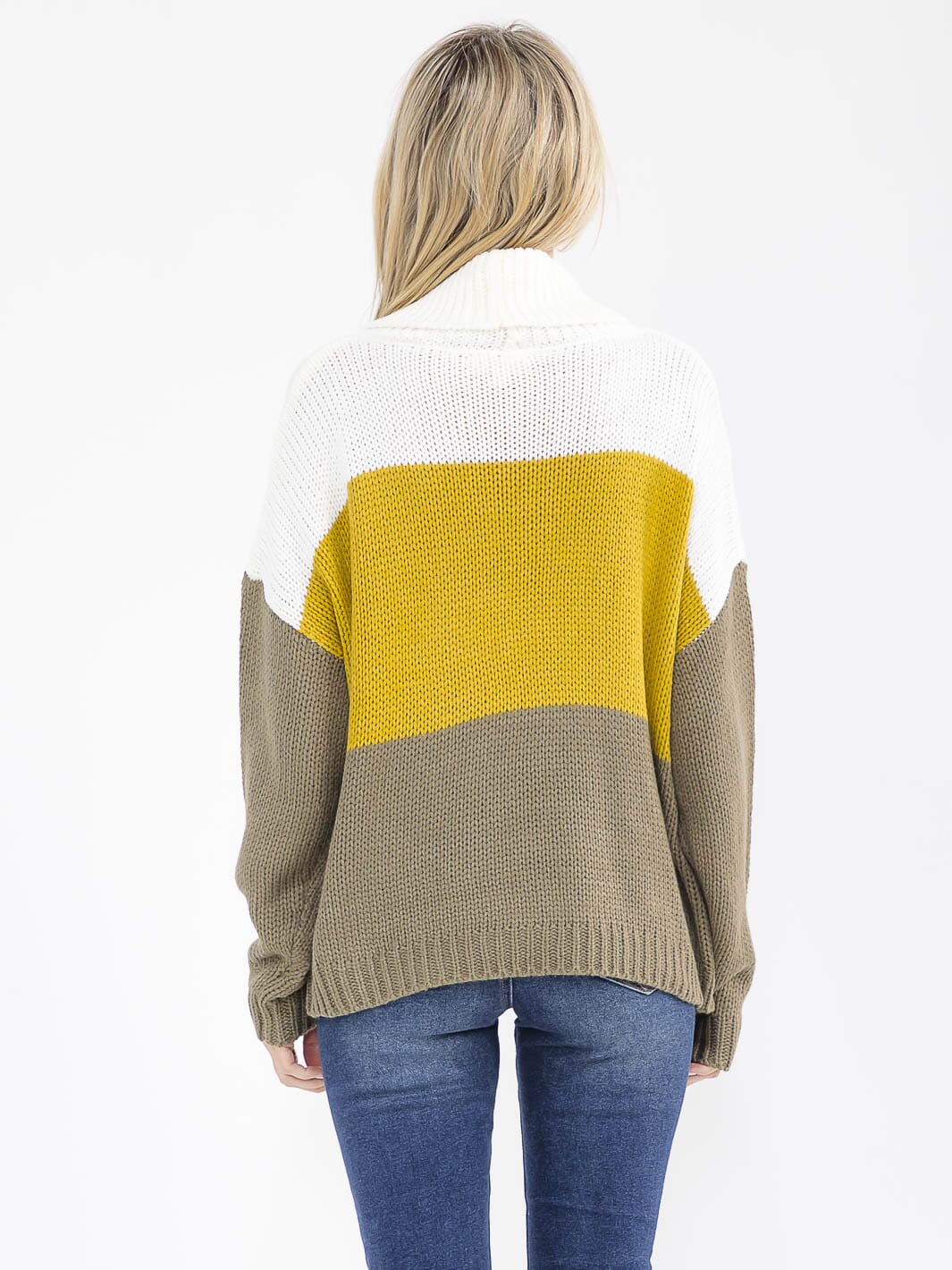 Womens Long Sleeve Turtleneck Knit Colorblock Pullover Swe