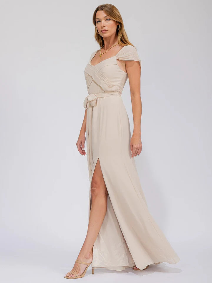 Women's Sleeveless Detailed Front Slit Maxi Gown Dress