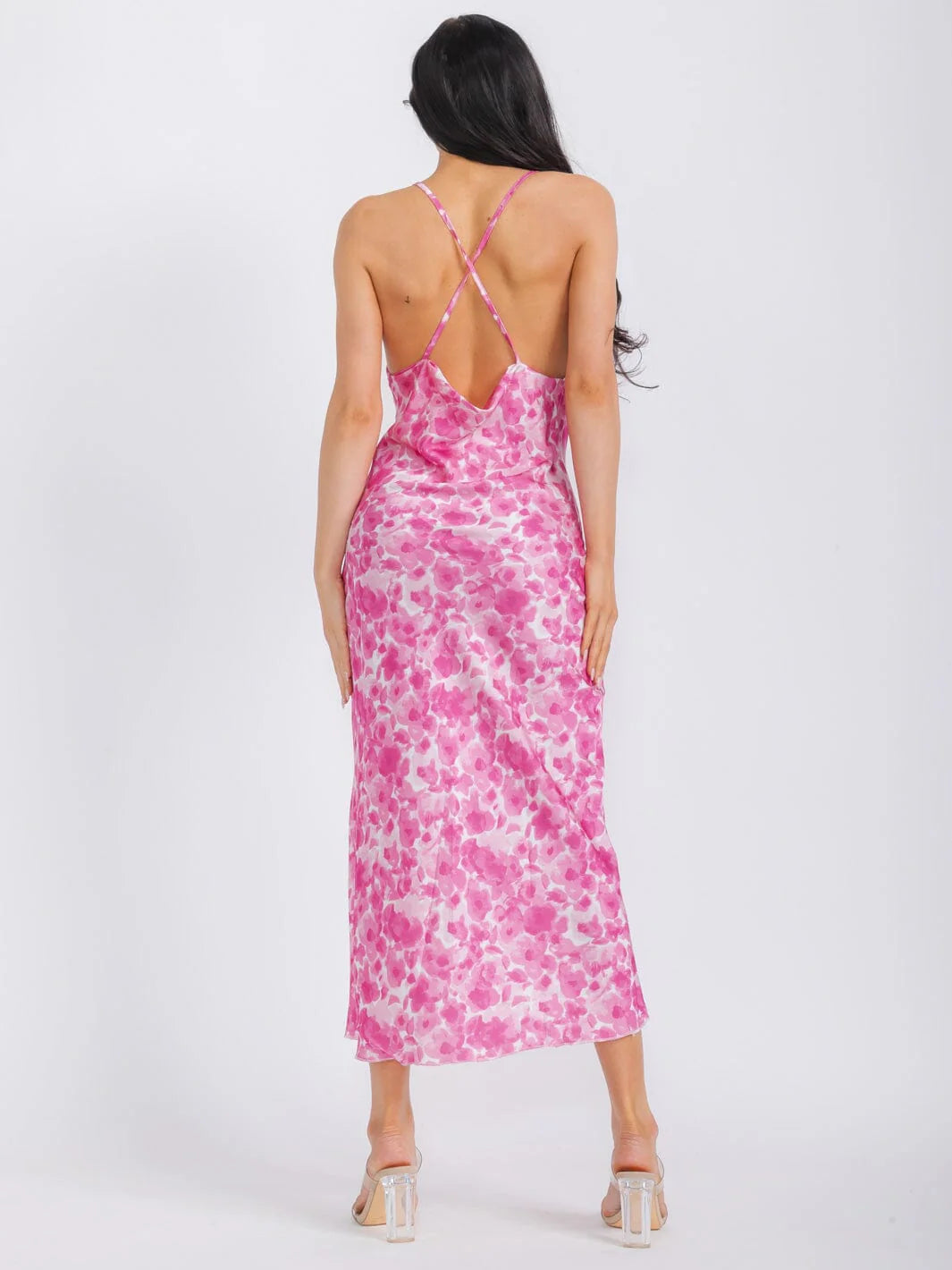 Women’s Sleeveless Open Back Satin Tie-Dye Maxi Dress