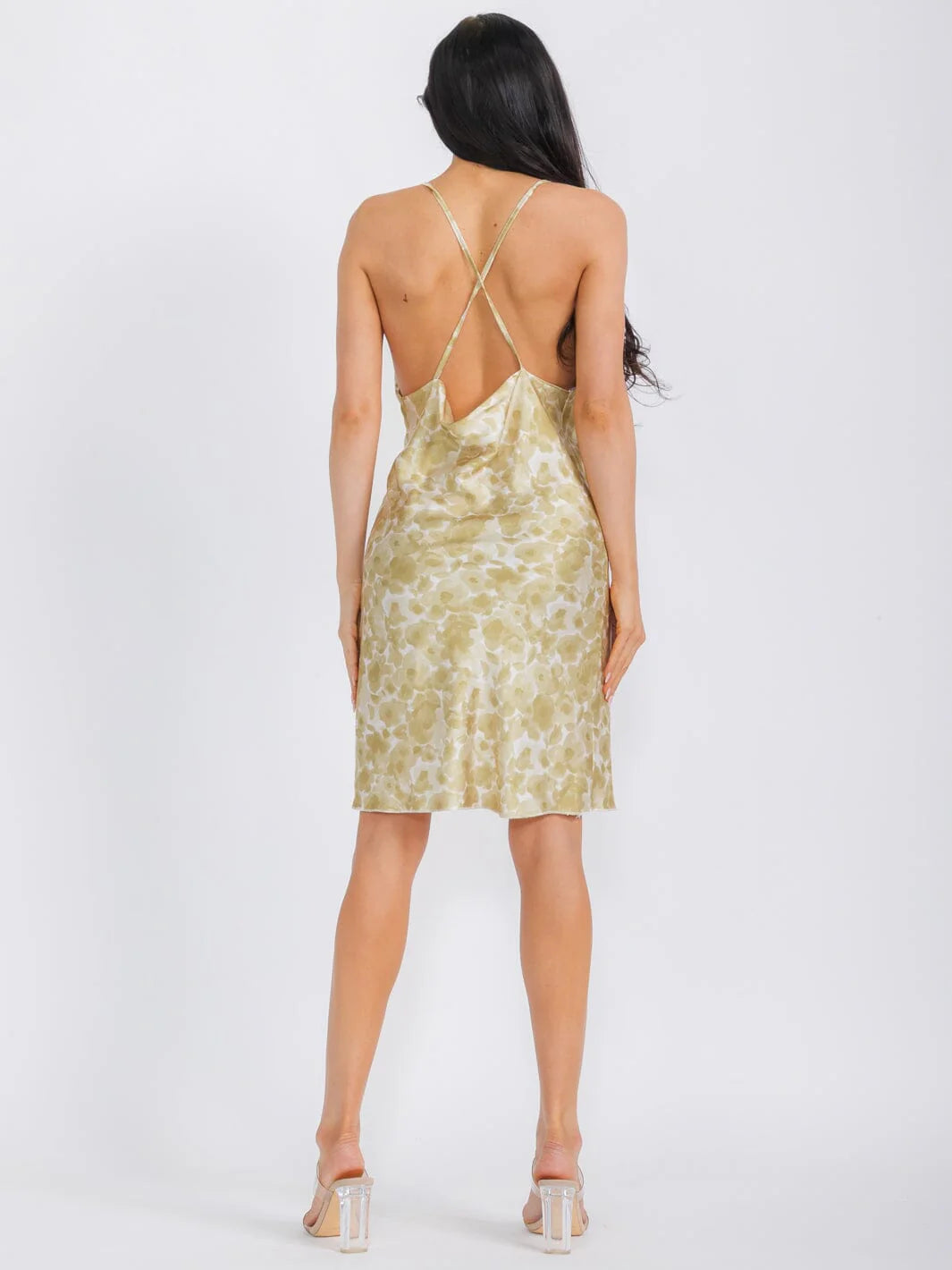 Women’s Sleeveless Open Back Satin Tie-Dye Mini Dress