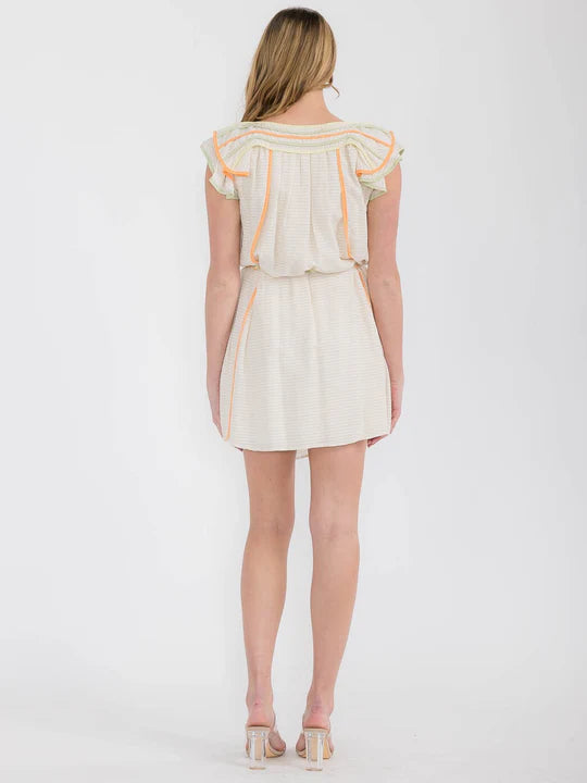 Women's Short Ruffle Sleeve Multi Color Tunic Mini Dress