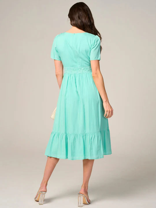 Women's Short Sleeve Detailed Midi Dress