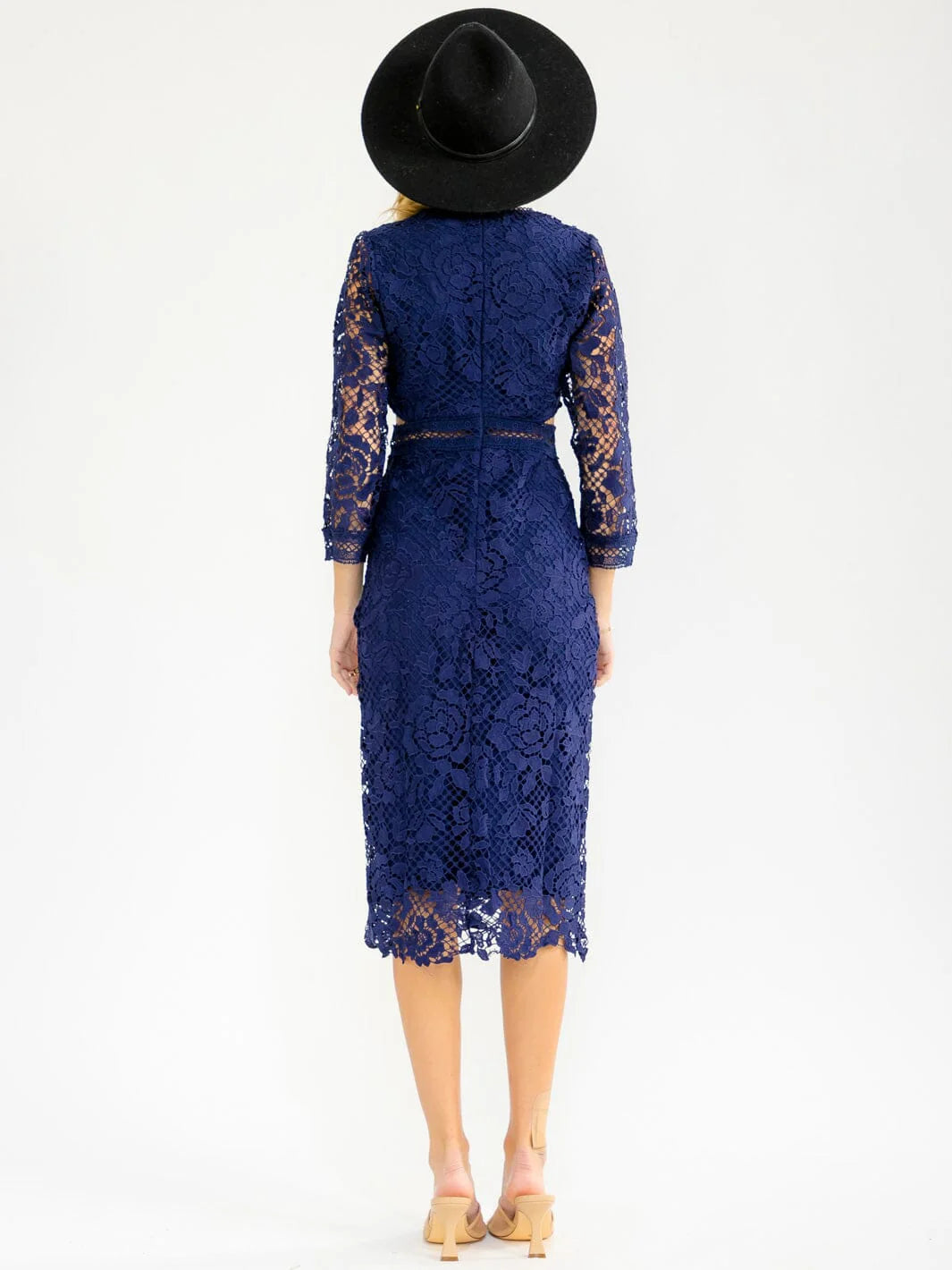 WOMEN'S LONG SLEEVE SIDE CUT OUT BODYCON CROCHET MIDI DRES