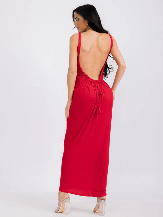 Women's Sleeveless V-Neck Open Back Bodycon Maxi Dress
