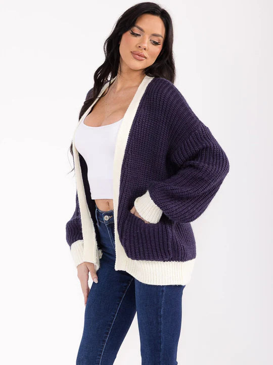 Womens Long Sleeve Open Front Colorblock Knit Cardigan