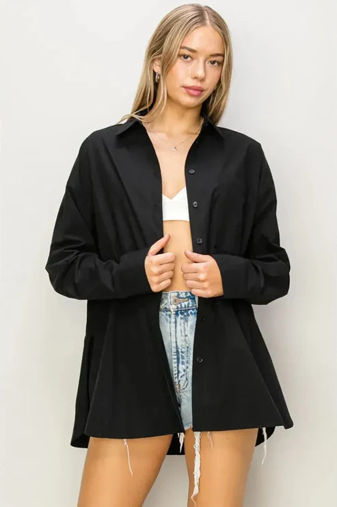 Woven Botton Down Single Pocket Premium Cotton Blazer Top