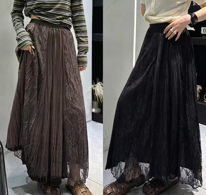 SHORT TITLE: Metallic Pleated Maxi Skirt