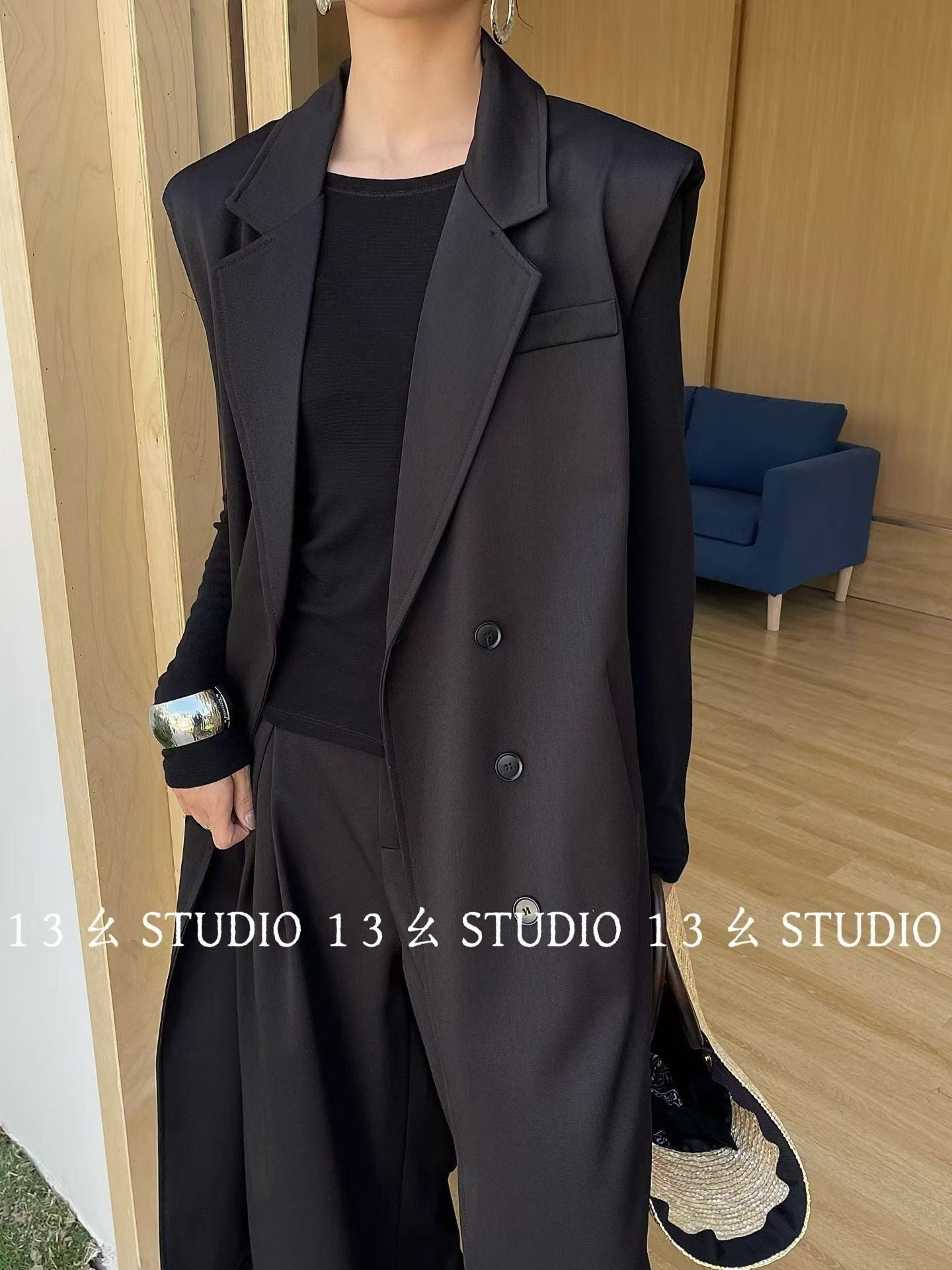 Long Vest Set With Wide Pants - Minimal Chic 2 Piece Suit