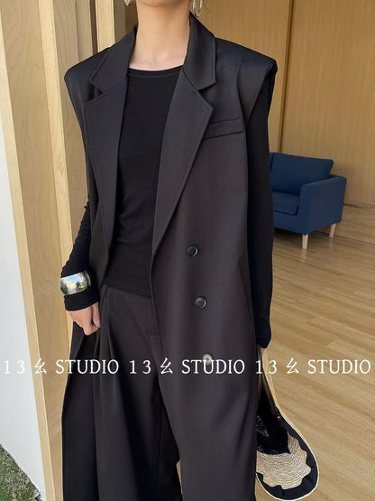 Long Vest Set With Wide Pants - Minimal Chic 2 Piece Suit
