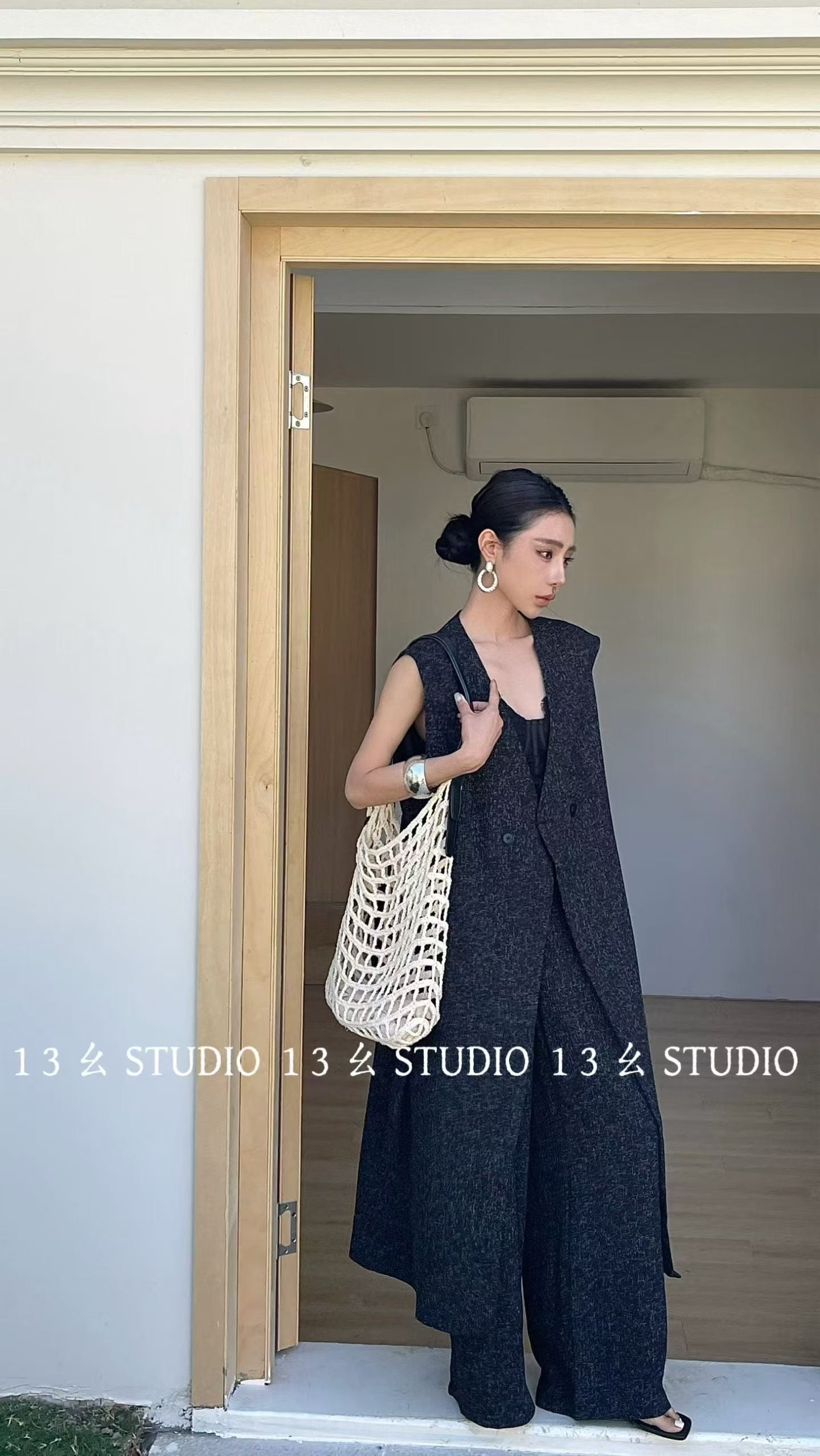 Long Vest Set With Wide Pants - Minimal Chic 2 Piece Suit