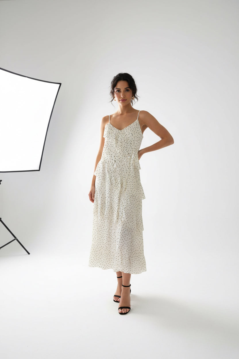 The Polka Dot Ruffle Cami Maxi Dress - French Girl Chic
