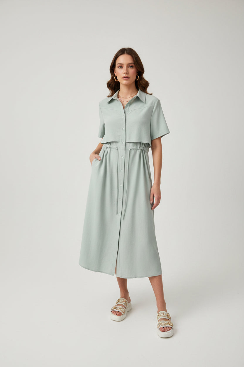 The Old Money Drawstring Shirt Dress - Quiet Luxury Midi