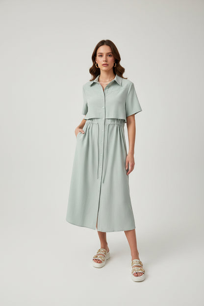 The Old Money Drawstring Shirt Dress - Quiet Luxury Midi