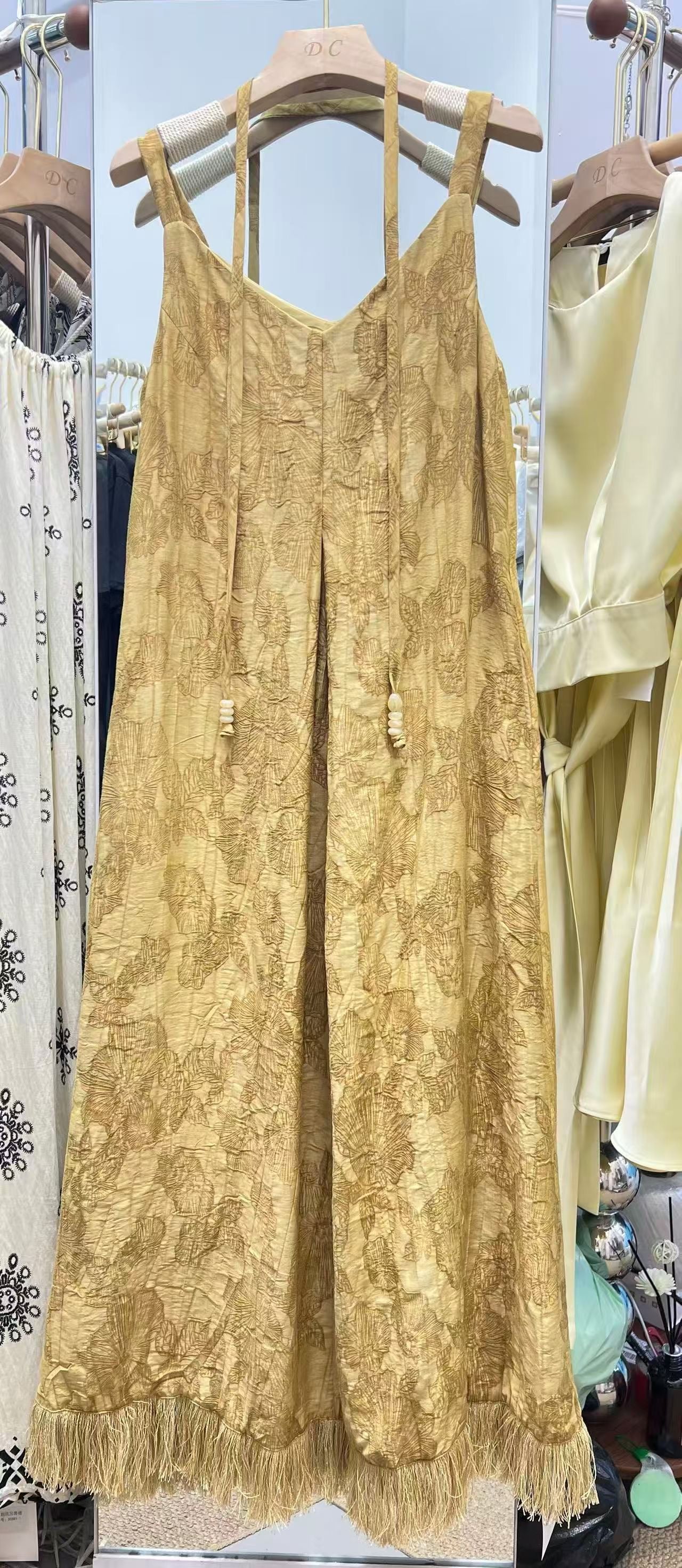 The "Gilded Botanical" Fringe Maxi Dress
