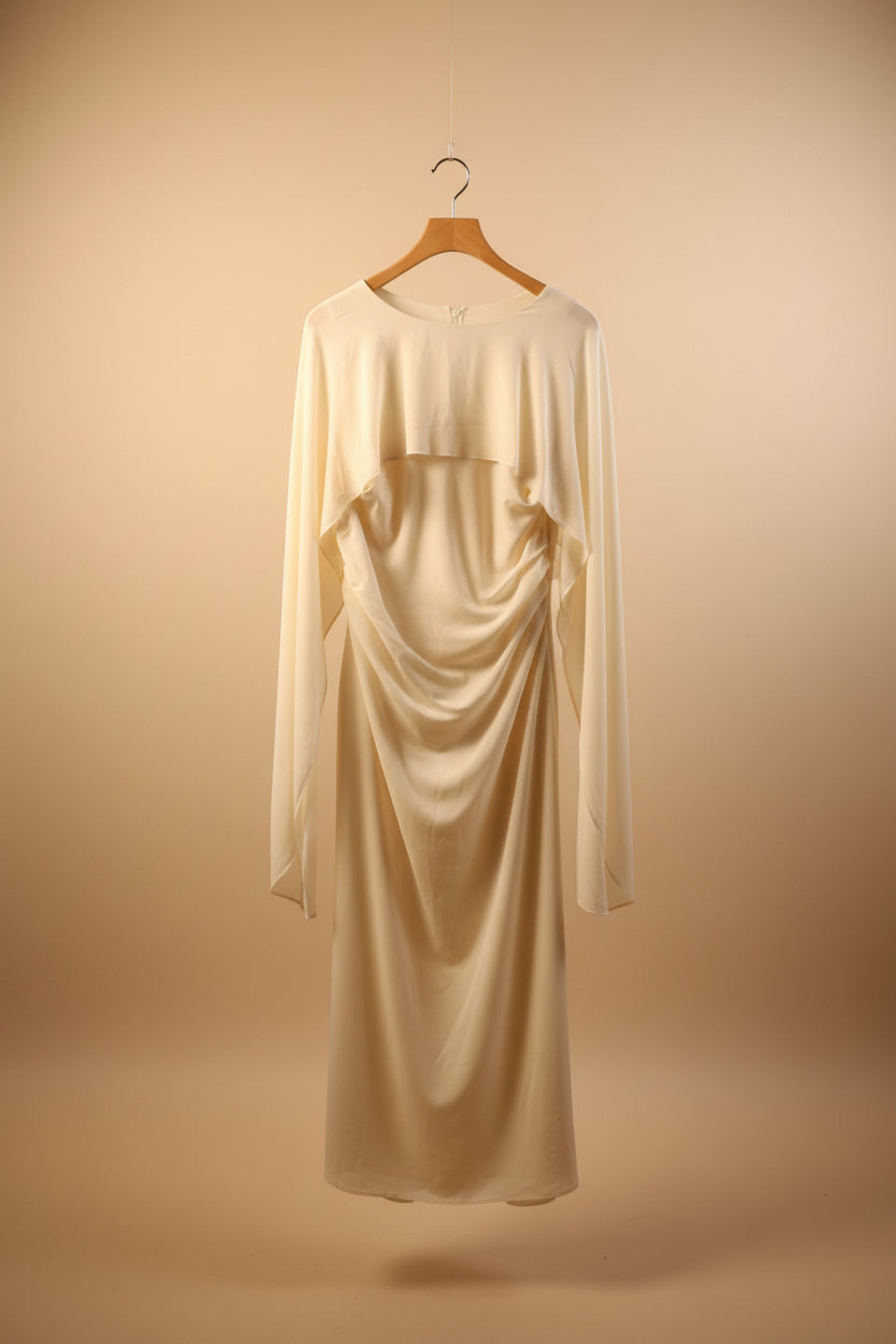 The Draped Chiffon Cape Maxi Dress - Old Money Elegance
