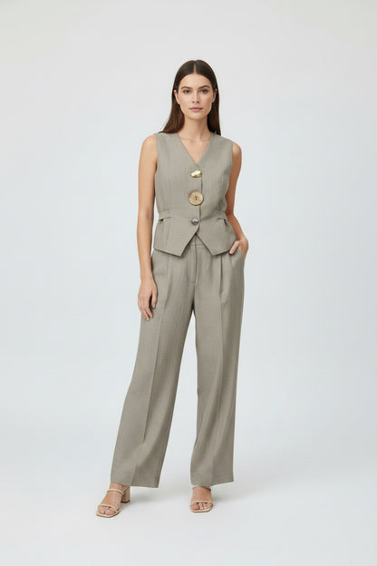 Artisan Button Vest Palazzo Set - Designer 2pc Suit