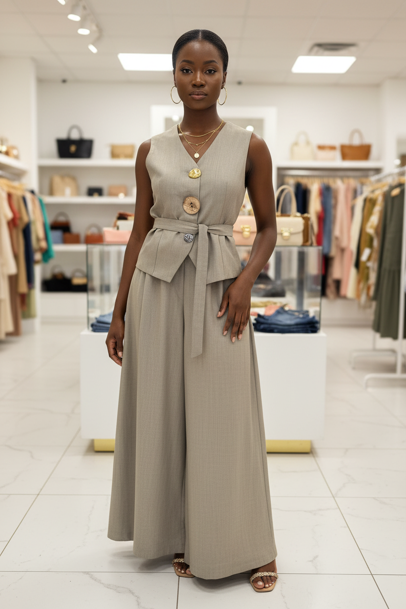 Artisan Button Vest Palazzo Set - Designer 2pc Suit