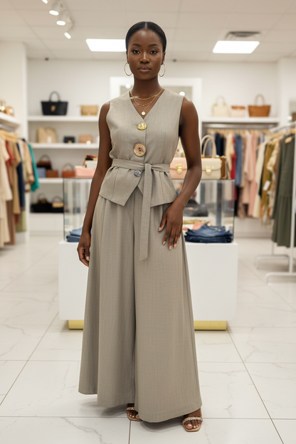 Artisan Button Vest Palazzo Set - Designer 2pc Suit