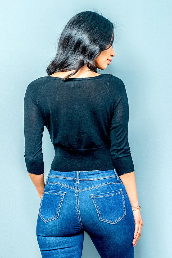 3/4 Sleeve Button Down Crop Top/ Cardigan Style