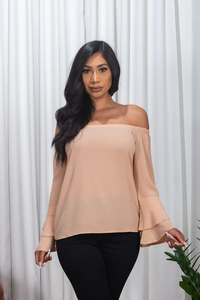 3/4 Sleeve Off the Shoulder Bell Sleeve Top