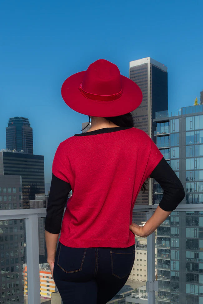 3/4 Sleeve Round Neck Knit Top With 2 Front Pockets