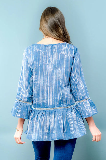 3/4 Sleeve Tie Dye Round Neck Tunic Top