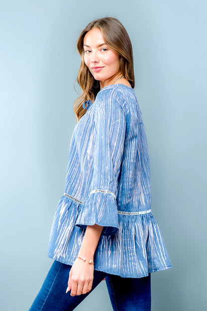 3/4 Sleeve Tie Dye Round Neck Tunic Top