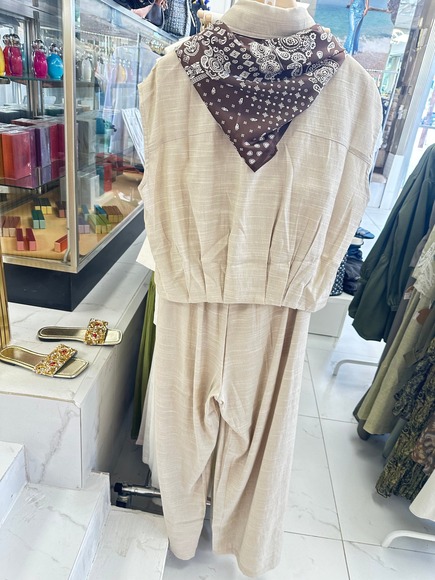 The Western Bandana Linen Jumpsuit Set - Quiet Luxury 2pc