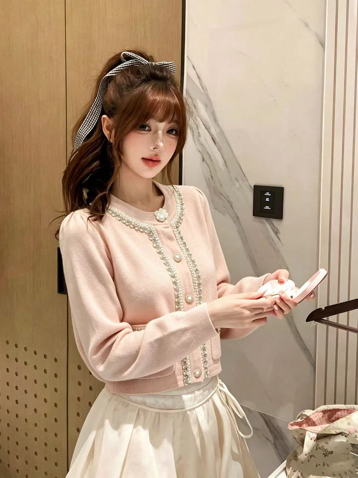 Pearl Button Embellished Cardigan button down
